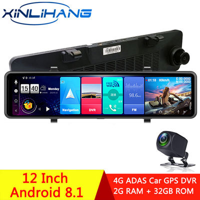 Android 8.1 4G Rétroviseur 1080P Full Hd Voiture DVR Véhicule Blackbox 12 Pouces Double Lentille