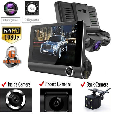 Caméscope de voiture de 4 pouces FHD 1080P Caméra de tableau de bord DVR à triple objectif 170 degrés