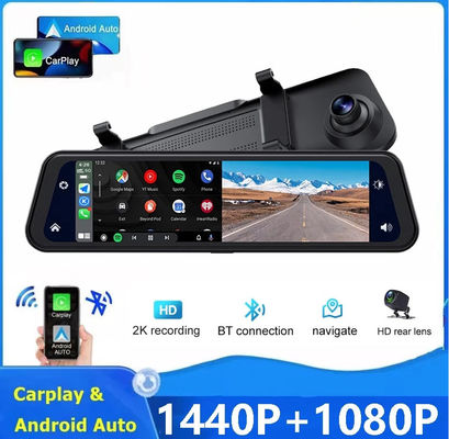 Miroir à double objectif Dashcam Carplay Caméra de recul Auto sans fil Miracast 2K 12 pouces