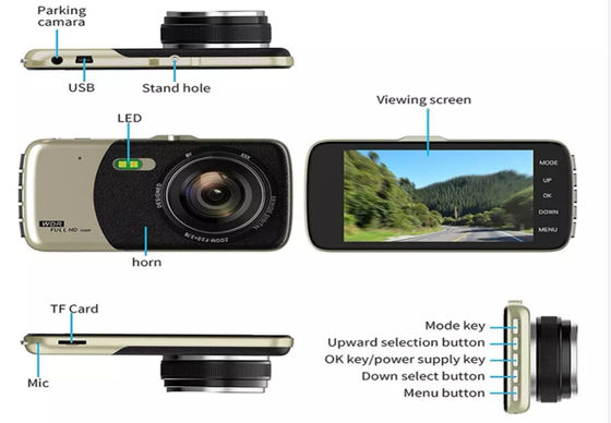 Sans fil 4 pouces 1080p voiture DVR 4K Dash Cam double objectif avant et arrière
