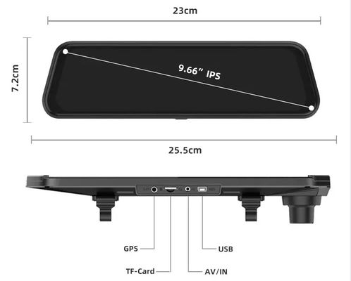 9,66 pouces double caméra de tableau de bord sans fil Dash Cam enregistreur de conduite vidéo 170 degrés