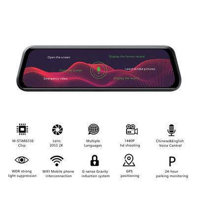 10 pouces 1440P 1080P Tableau de bord Dash Cam WIFI GPS Vision nocturne