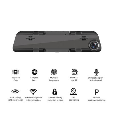 Capteur de mouvement de rétroviseur 4K GPS Dash Cam pour voiture 12 pouces SONY IMX335 3840x2160P
