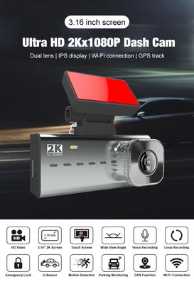 2K WDR Dashcam 4k Gps Wifi Caméscope de voiture portable avancé 3,16 pouces
