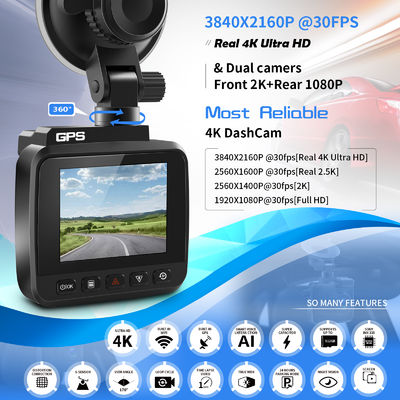 détection de mouvement intégrée de G-capteur de la vision nocturne WDR GPS Wi-Fi de la caméra DVR de voiture d'enregistrement de la lentille 4K UHD de came du tiret 70mi double